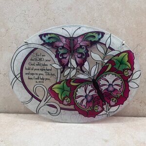 Joan Baker Designs Vintage Hand Painted Sun Catcher Butterflies Oval Scripture
